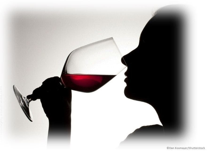 Menopause and ETOH: Beware the Tipping Point  woman red wine ©Dan Kosmayer/Shutterstock.com