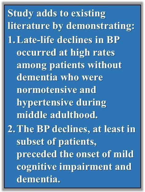 blood pressure, cognition, dementia, hypertension, hypotension, study adds to existing literature by demonstrating